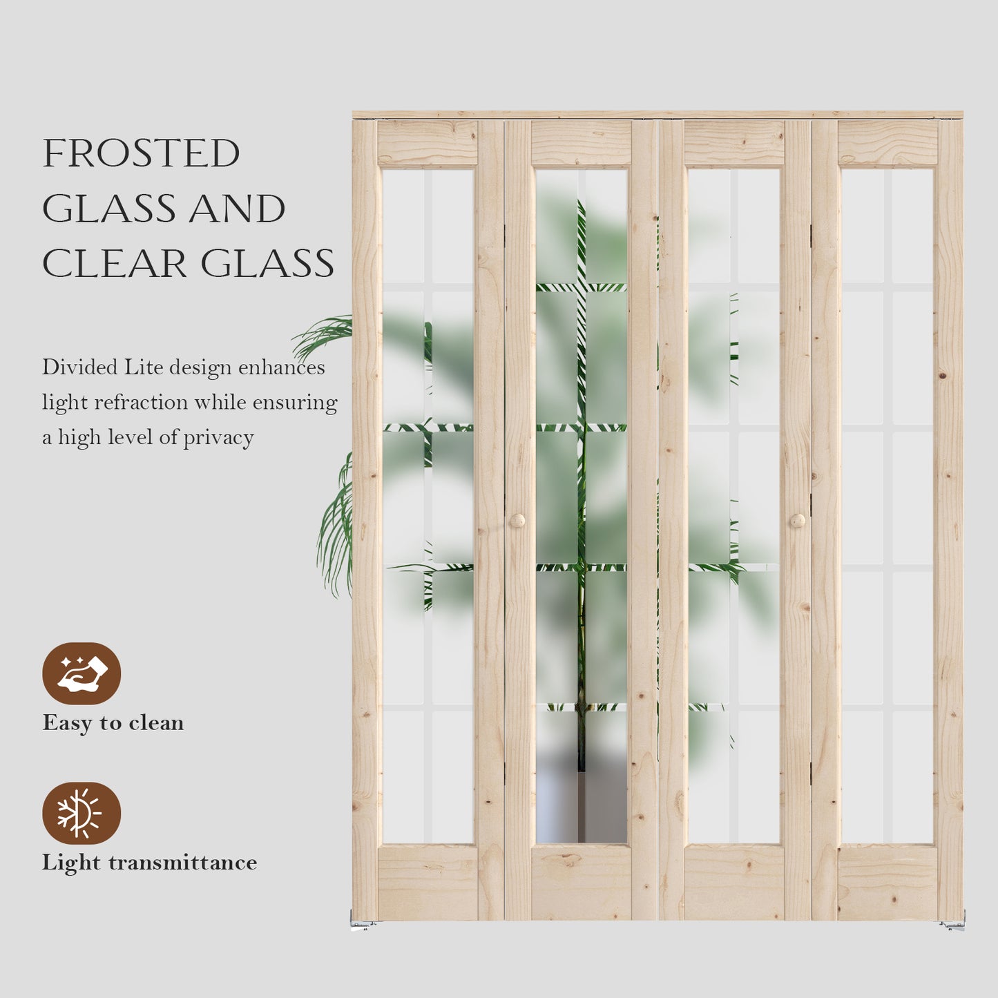 Solid Wood Glass Unfinished Bi-Fold Door With Installation Hardware Kit