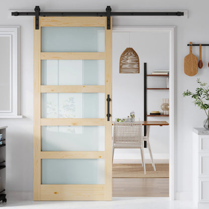 Glass Wood Barn Door with Installation Hardware Kit