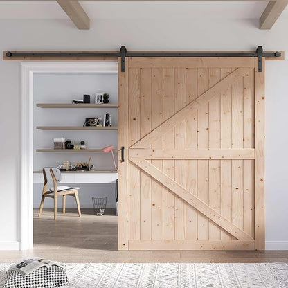 FREDBECK 30in x 84in Sliding Barn Door with 5FT Barn Door Hardware Kit Included Wood K Shape Solid Spruce Panel Need to Assembly