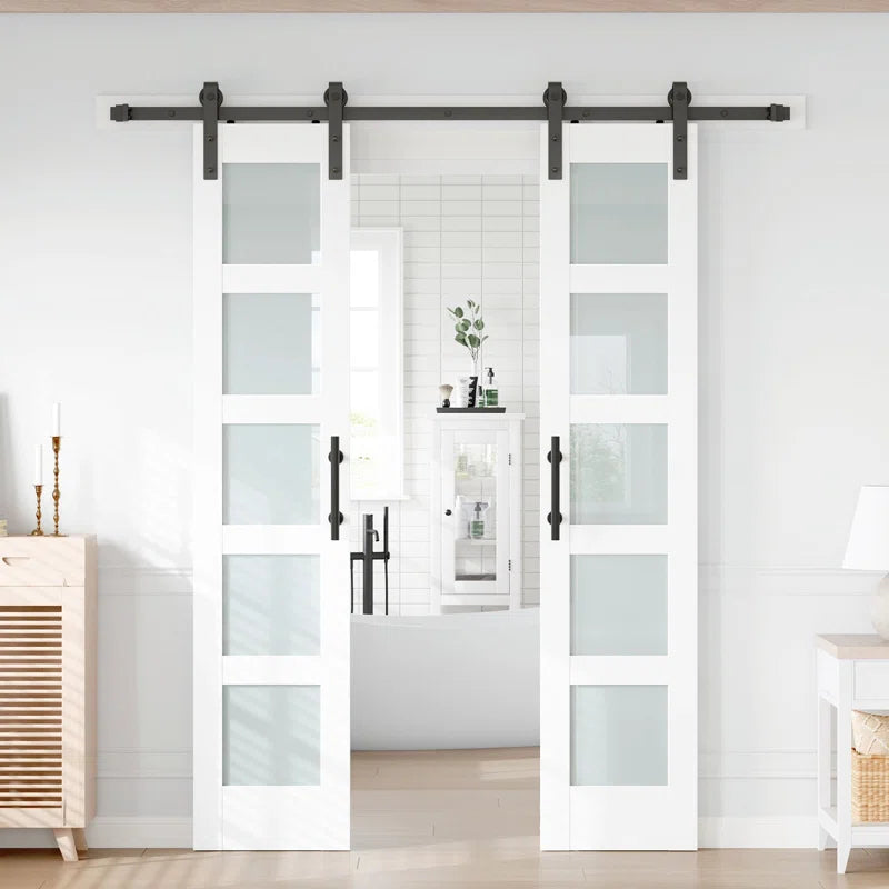 Glass Manufactured Wood Double Barn Door with Installation Hardware Kit