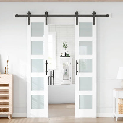 Glass Manufactured Wood Double Barn Door with Installation Hardware Kit