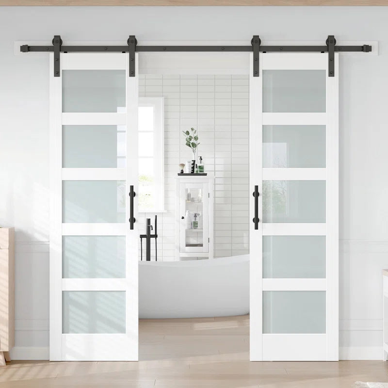 Glass Manufactured Wood Double Barn Door with Installation Hardware Kit