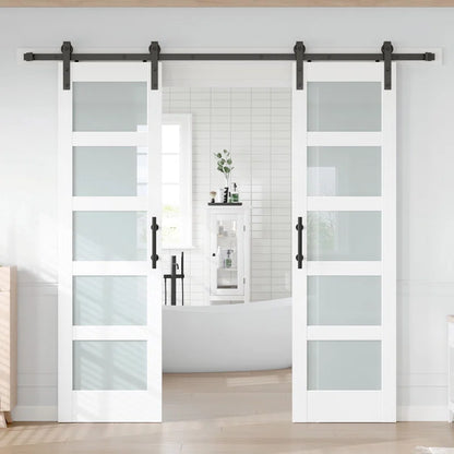 Glass Manufactured Wood Double Barn Door with Installation Hardware Kit