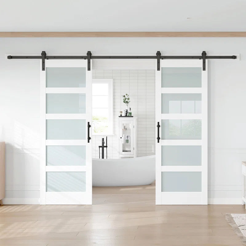 Glass Manufactured Wood Double Barn Door with Installation Hardware Kit