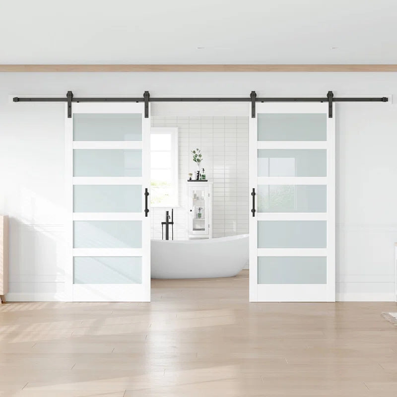 Glass Manufactured Wood Double Barn Door with Installation Hardware Kit