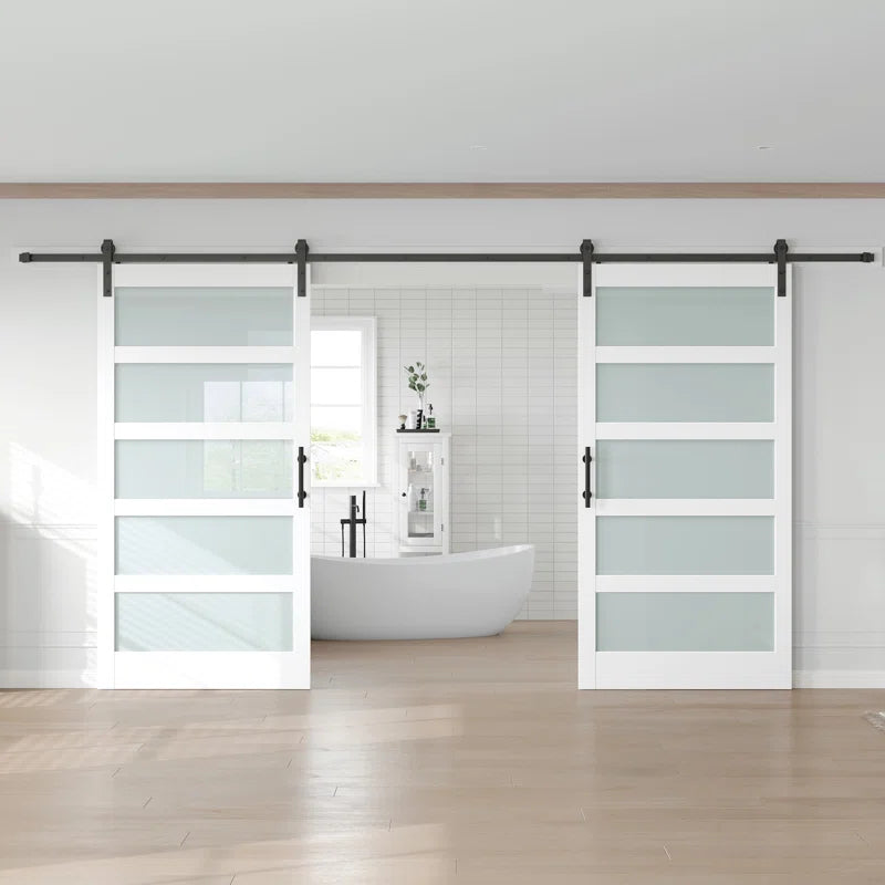 Glass Manufactured Wood Double Barn Door with Installation Hardware Kit