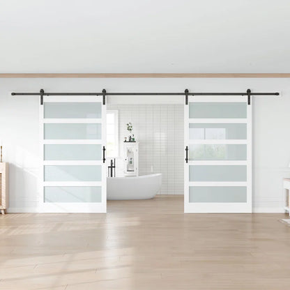 Glass Manufactured Wood Double Barn Door with Installation Hardware Kit