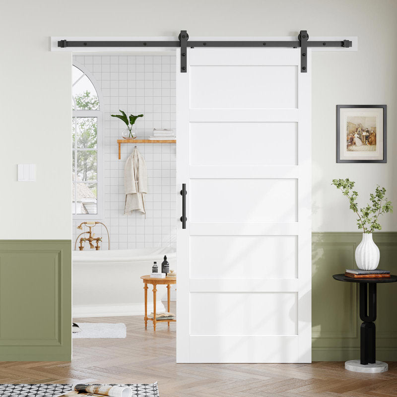 Fredbeck Double 18x84 inch White Barn Door with 6.6FT Barn Door Hardware Kit Included,with MDF and Wood,DIY Assembly,3-Panel,36inch barn Door,Fit 33in-35in Opening