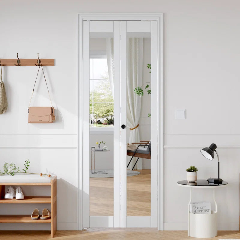 Mirrored Glass And Manufactured Wood Bi-Fold Door With Installation Hardware Kit