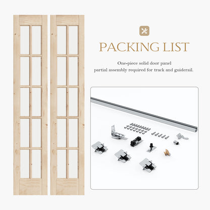 Unfinished Solid Wood Glass Bi-Fold Door With Installation Hardware Kit