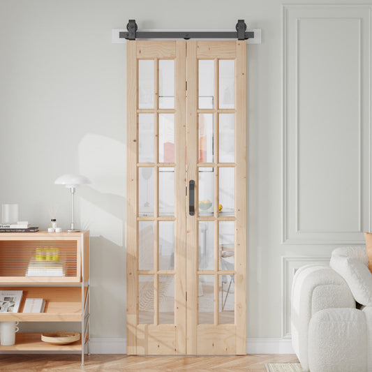 Glass and Solid Wood Bi-Fold Door with Installation Hardware Kit