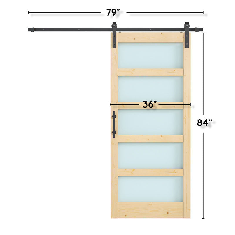 Glass Wood Barn Door with Installation Hardware Kit