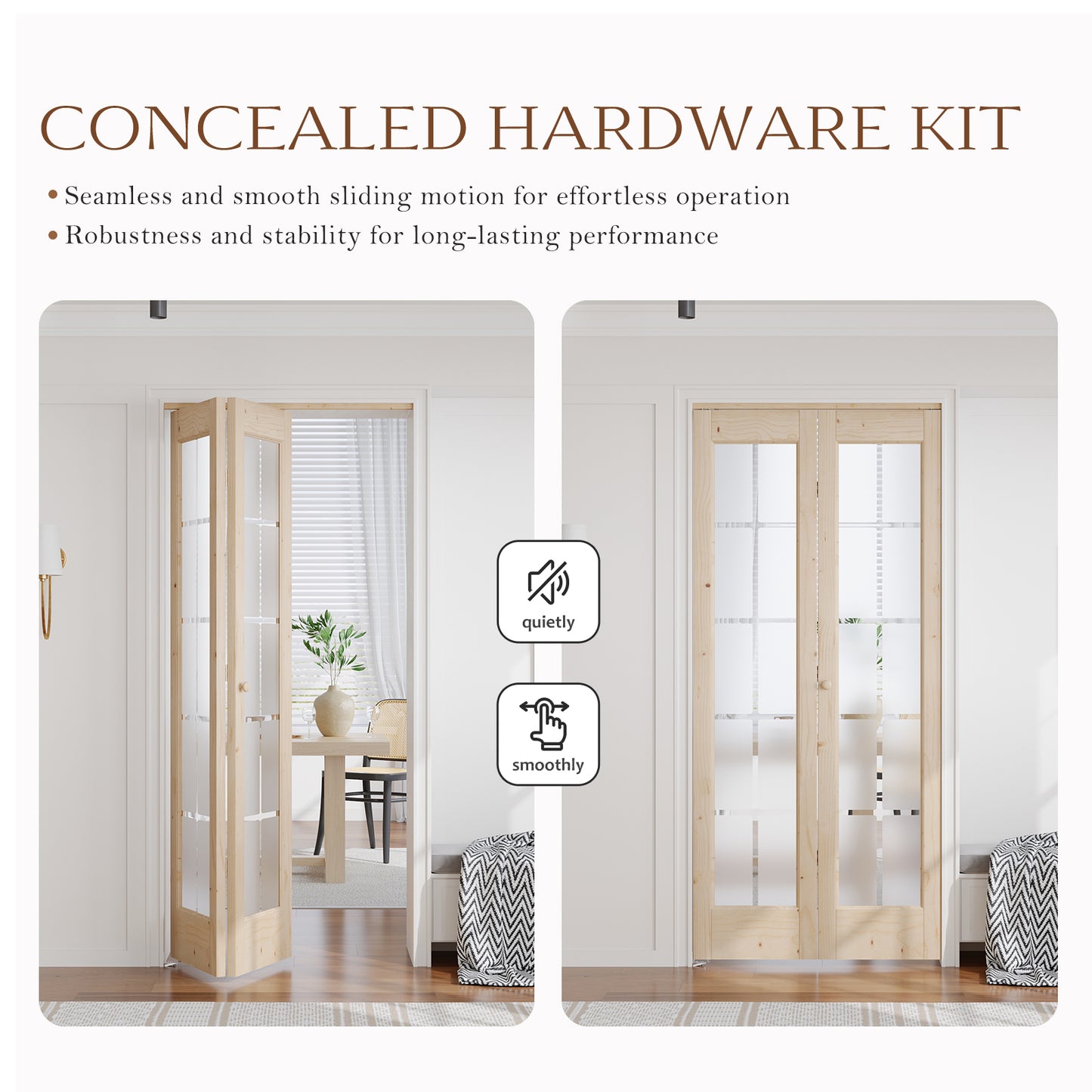Solid Wood Glass Unfinished Bi-Fold Door With Installation Hardware Kit