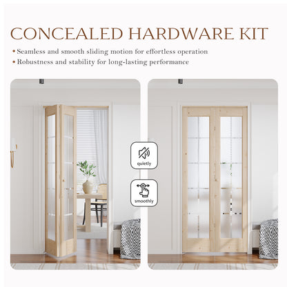 Solid Wood Glass Unfinished Bi-Fold Door With Installation Hardware Kit