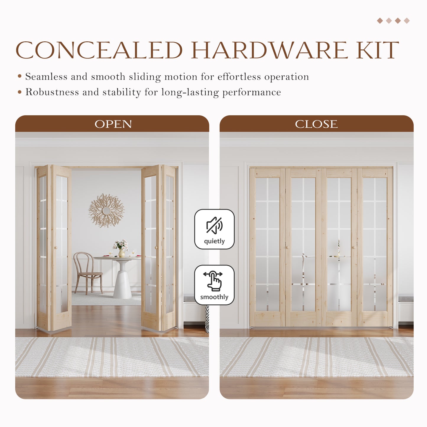 Solid Wood Glass Unfinished Bi-Fold Door With Installation Hardware Kit