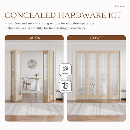 Solid Wood Glass Unfinished Bi-Fold Door With Installation Hardware Kit