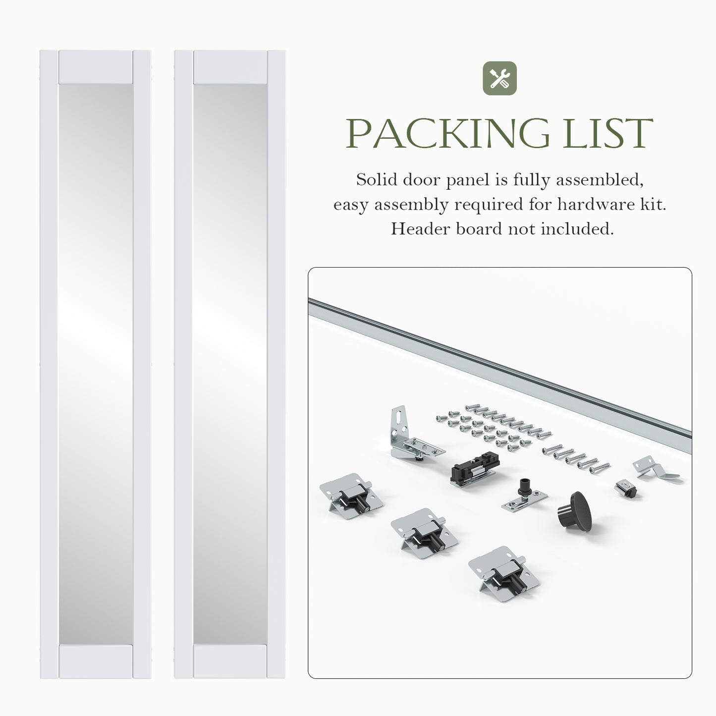 FREDBECK Preassembled Bifold Barn Door 30x84 (Double 15x84) with 1 Lites Mirror,Bi-fold Closet Doors Hardware Kit Included,34" Track for 2 Doors, PVC, White,for Living Room, Bathrooms, Kicthen