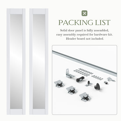 FREDBECK Preassembled Bifold Barn Door 30x84 (Double 15x84) with 1 Lites Mirror,Bi-fold Closet Doors Hardware Kit Included,34" Track for 2 Doors, PVC, White,for Living Room, Bathrooms, Kicthen