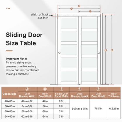 5 Lite Frosted Glass Bypass Sliding Door With Installation Hardware Kit