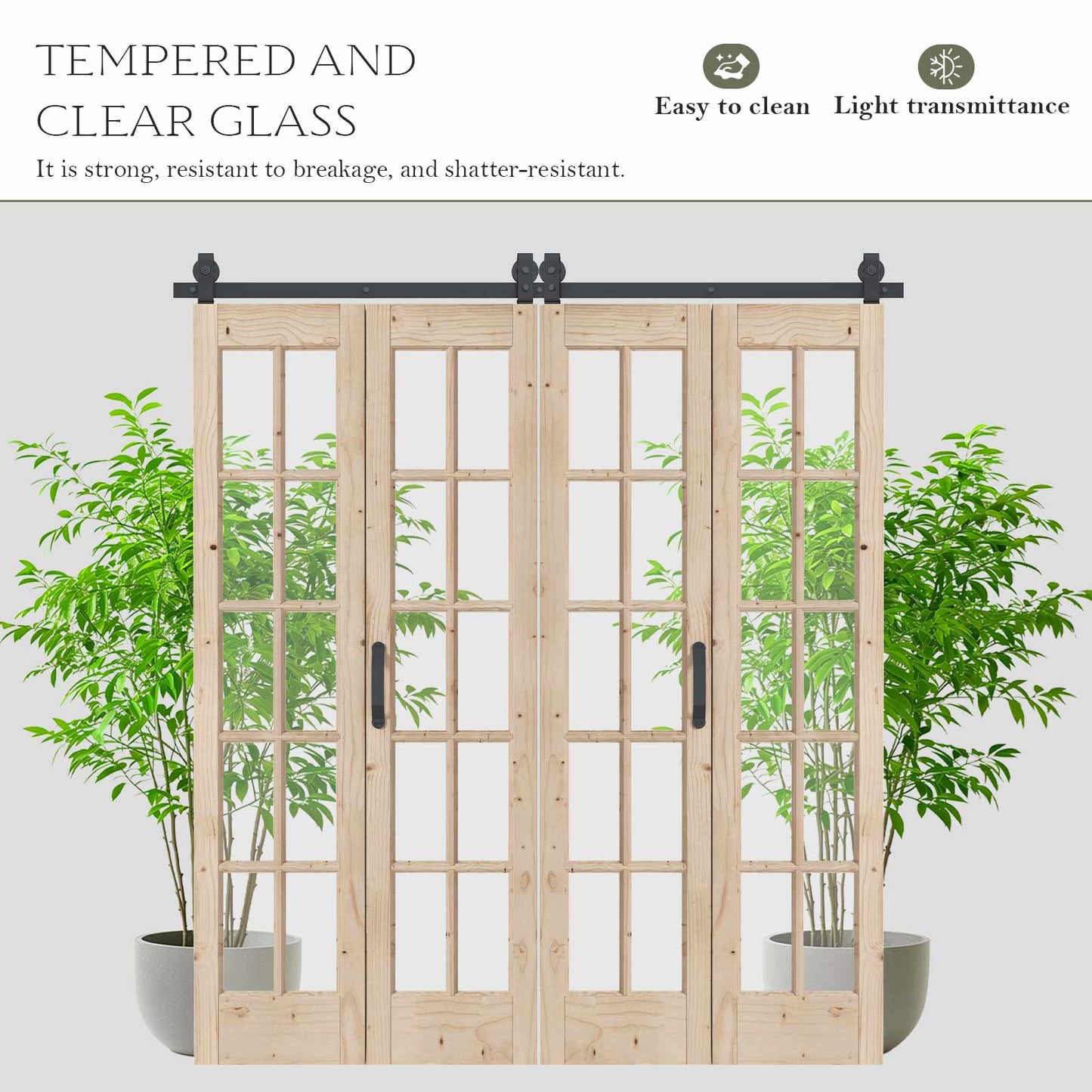 Glass and Solid Wood Bi-Fold Door with Installation Hardware Kit