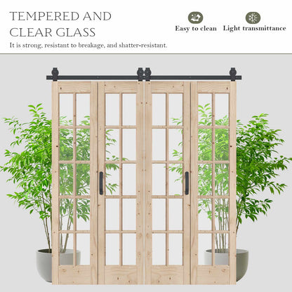 Glass and Solid Wood Bi-Fold Door with Installation Hardware Kit