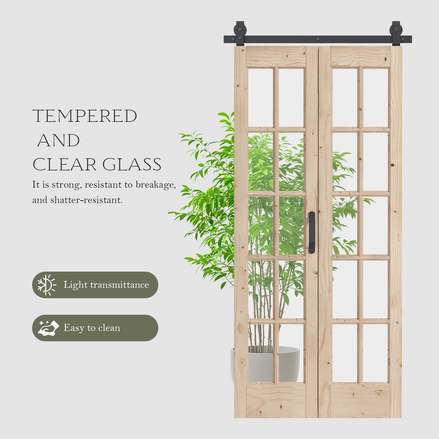 Glass and Solid Wood Bi-Fold Door with Installation Hardware Kit