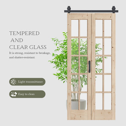 Glass and Solid Wood Bi-Fold Door with Installation Hardware Kit