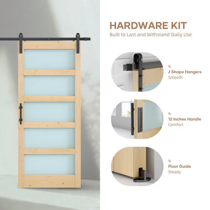 Glass Wood Barn Door with Installation Hardware Kit