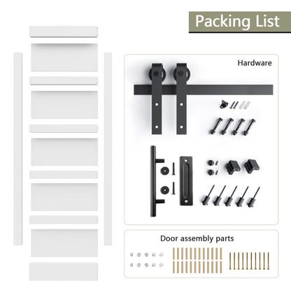 Fredbeck Double 18x84 inch White Barn Door with 6.6FT Barn Door Hardware Kit Included,with MDF and Wood,DIY Assembly,3-Panel,36inch barn Door,Fit 33in-35in Opening