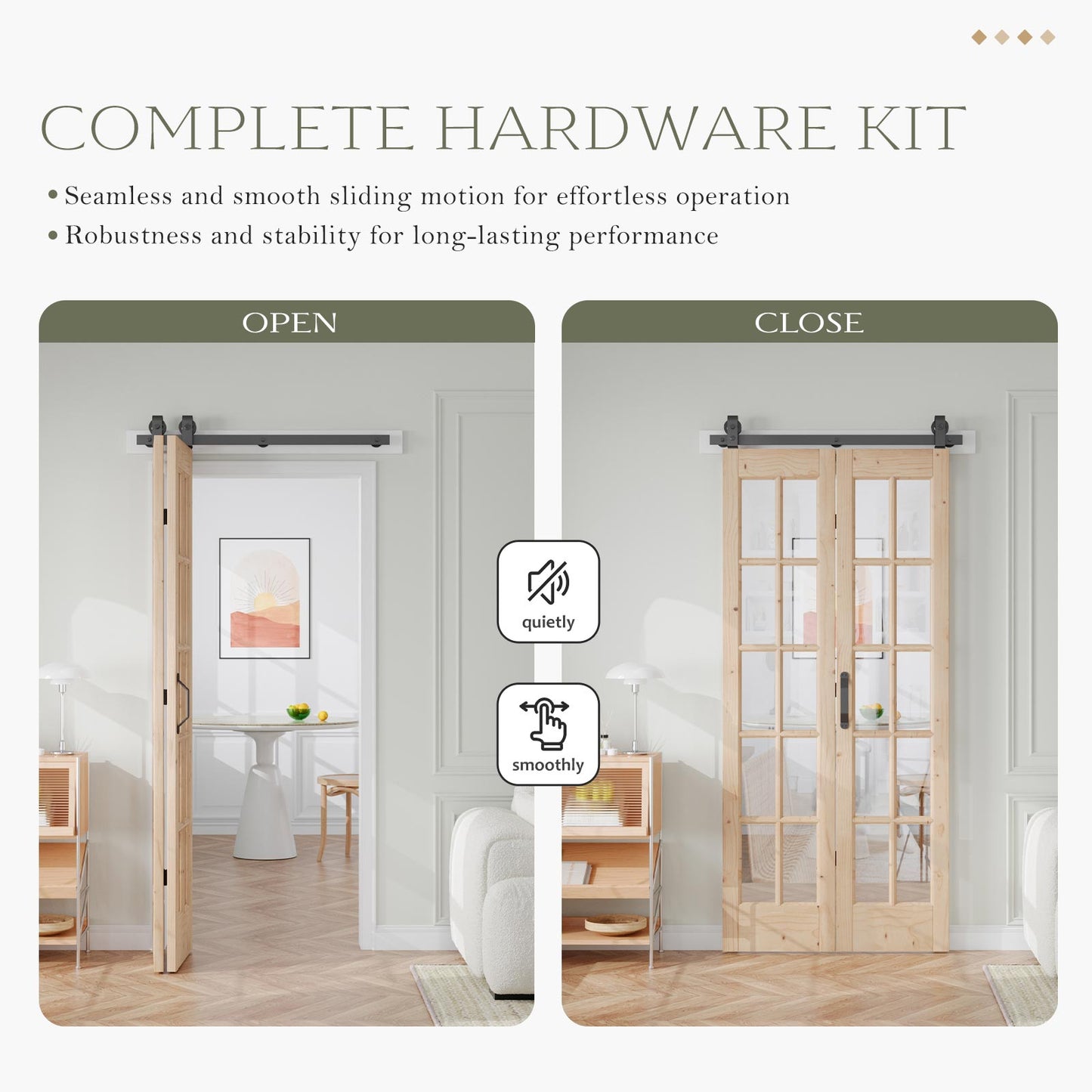 Glass and Solid Wood Bi-Fold Door with Installation Hardware Kit