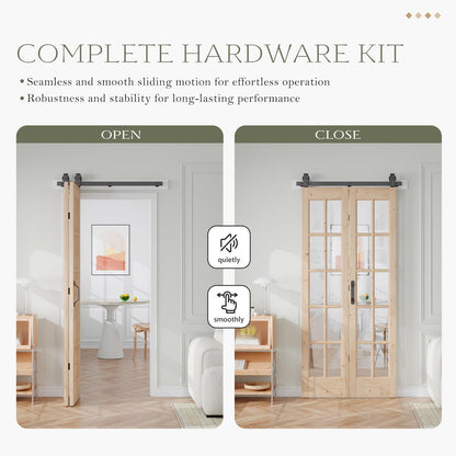 Glass and Solid Wood Bi-Fold Door with Installation Hardware Kit
