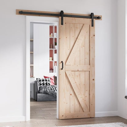 FREDBECK 30in x 84in Sliding Barn Door with 5FT Barn Door Hardware Kit Included Wood K Shape Solid Spruce Panel Need to Assembly