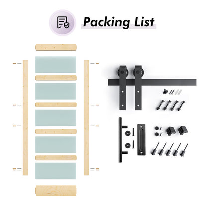 Glass Wood Barn Door with Installation Hardware Kit