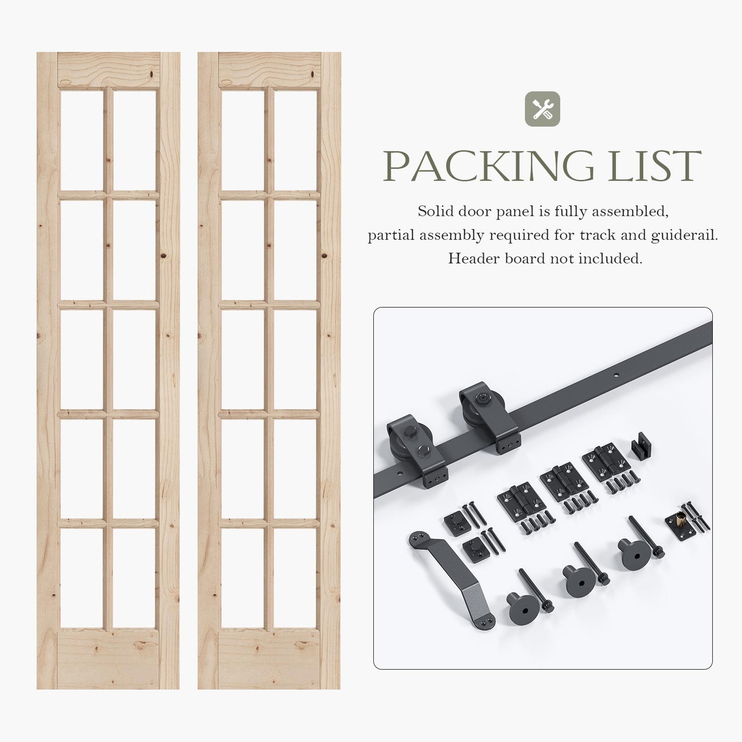 Glass and Solid Wood Bi-Fold Door with Installation Hardware Kit