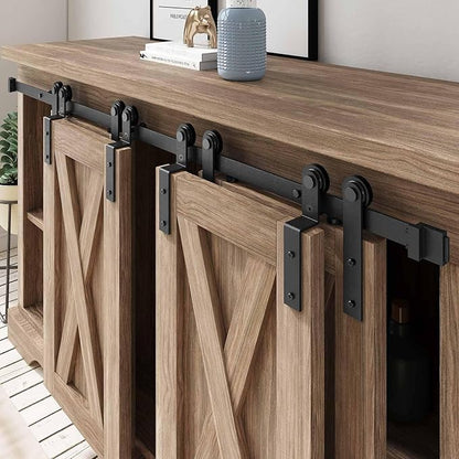 FREDBECK 3 FT Mini Cabinet Bypass Barn Door Hardware Kit Single Track 36inch Small Sliding Barn Doors Track Kit for Double Doors Storage Closet Window TV Stand Wardrobe (No Cabinet)