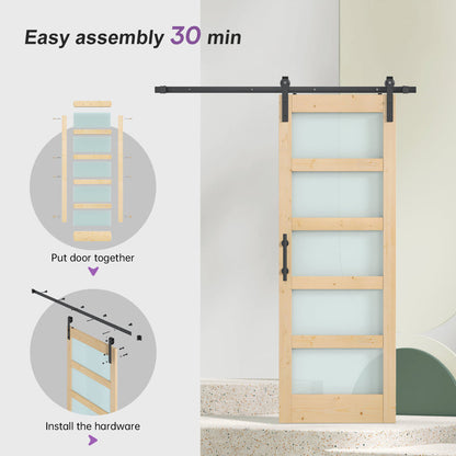 Glass Wood Barn Door with Installation Hardware Kit