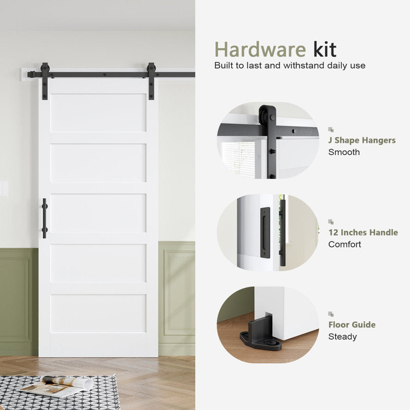 Fredbeck Double 18x84 inch White Barn Door with 6.6FT Barn Door Hardware Kit Included,with MDF and Wood,DIY Assembly,3-Panel,36inch barn Door,Fit 33in-35in Opening