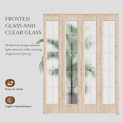 Solid Wood Glass Unfinished Bi-Fold Door With Installation Hardware Kit