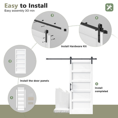 Fredbeck Double 18x84 inch White Barn Door with 6.6FT Barn Door Hardware Kit Included,with MDF and Wood,DIY Assembly,3-Panel,36inch barn Door,Fit 33in-35in Opening