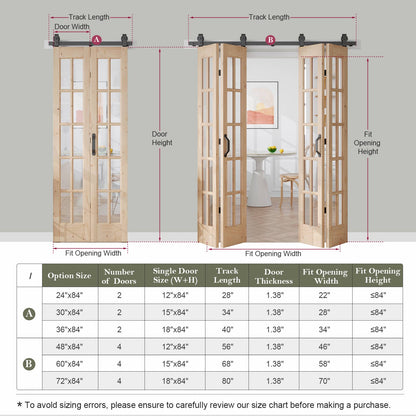Glass and Solid Wood Bi-Fold Door with Installation Hardware Kit