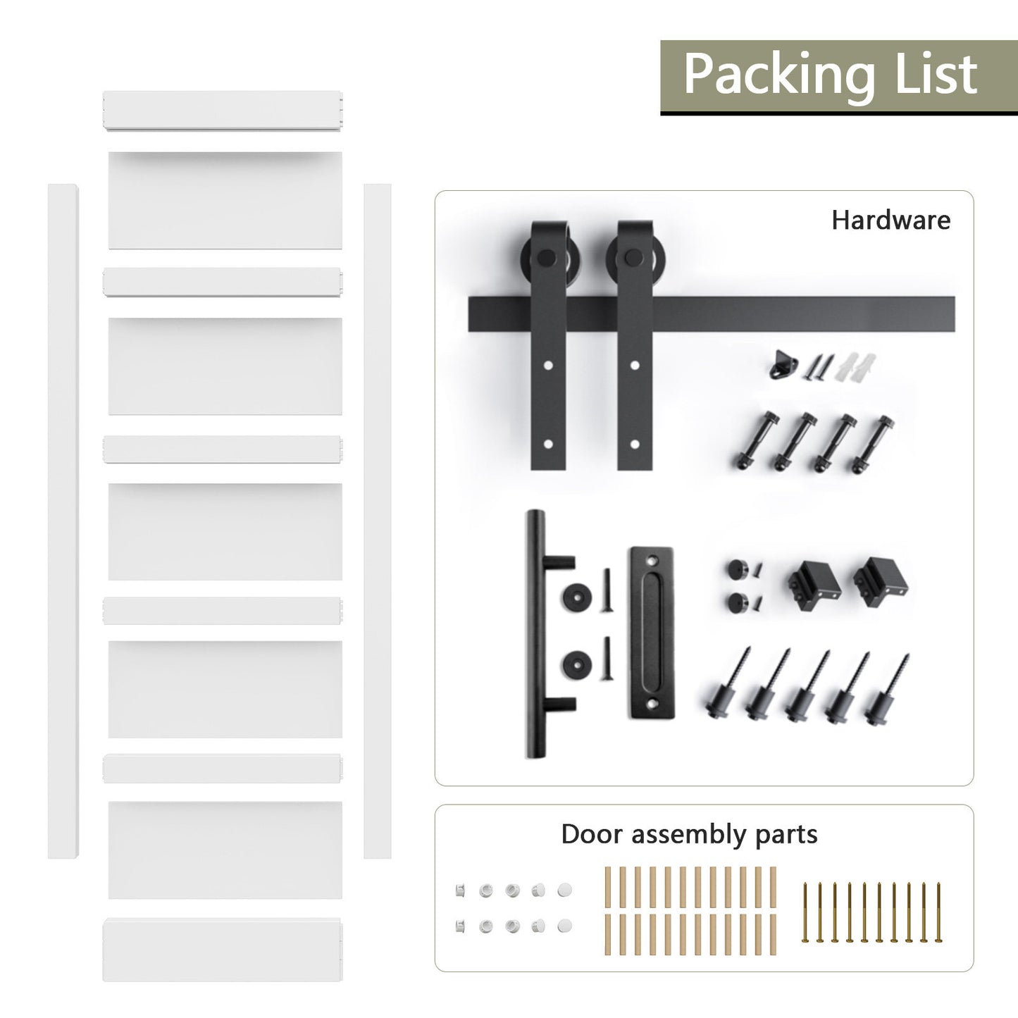 Fredbeck Double 18x84 inch White Barn Door with 6.6FT Barn Door Hardware Kit Included,with MDF and Wood,DIY Assembly,3-Panel,36inch barn Door,Fit 33in-35in Opening