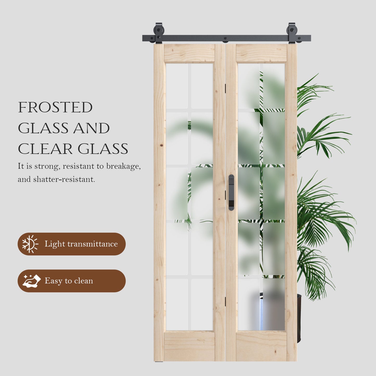 Frosted Glass Solid Wood Unfinished Bifold Barn Door With Installation Hardware Kit