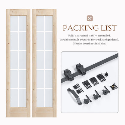 Frosted Glass Solid Wood Unfinished Bifold Barn Door With Installation Hardware Kit