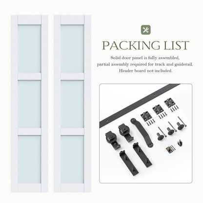 Glass And Solid Manufactured Wood Bi-Fold Barn Door With Installation Hardware Kit