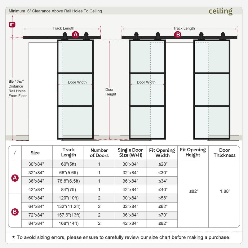 84" Metal and Glass Sliding Barn Door with Two-Way Soft Close and Installation Hardware Kit