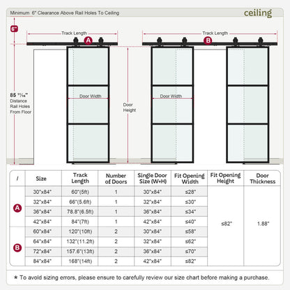 84" Metal and Glass Sliding Barn Door with Two-Way Soft Close and Installation Hardware Kit