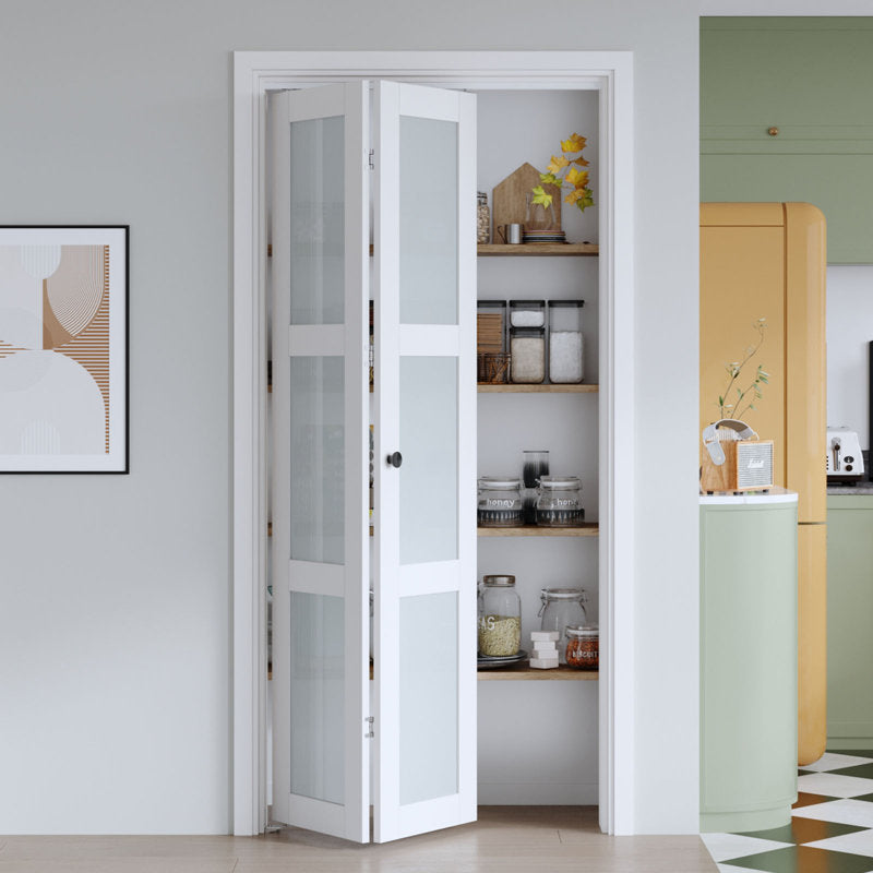 Frosted Glass And Solid Manufactured Wood Bi-Fold Door With Installation Hardware Kit