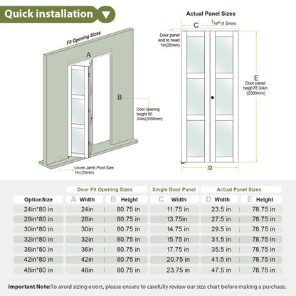Frosted Glass And Solid Manufactured Wood Bi-Fold Door With Installation Hardware Kit