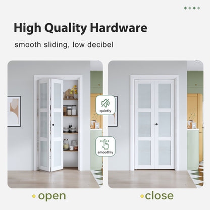 Frosted Glass And Solid Manufactured Wood Bi-Fold Door With Installation Hardware Kit