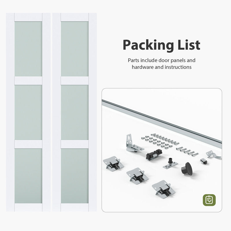 Frosted Glass And Solid Manufactured Wood Bi-Fold Door With Installation Hardware Kit